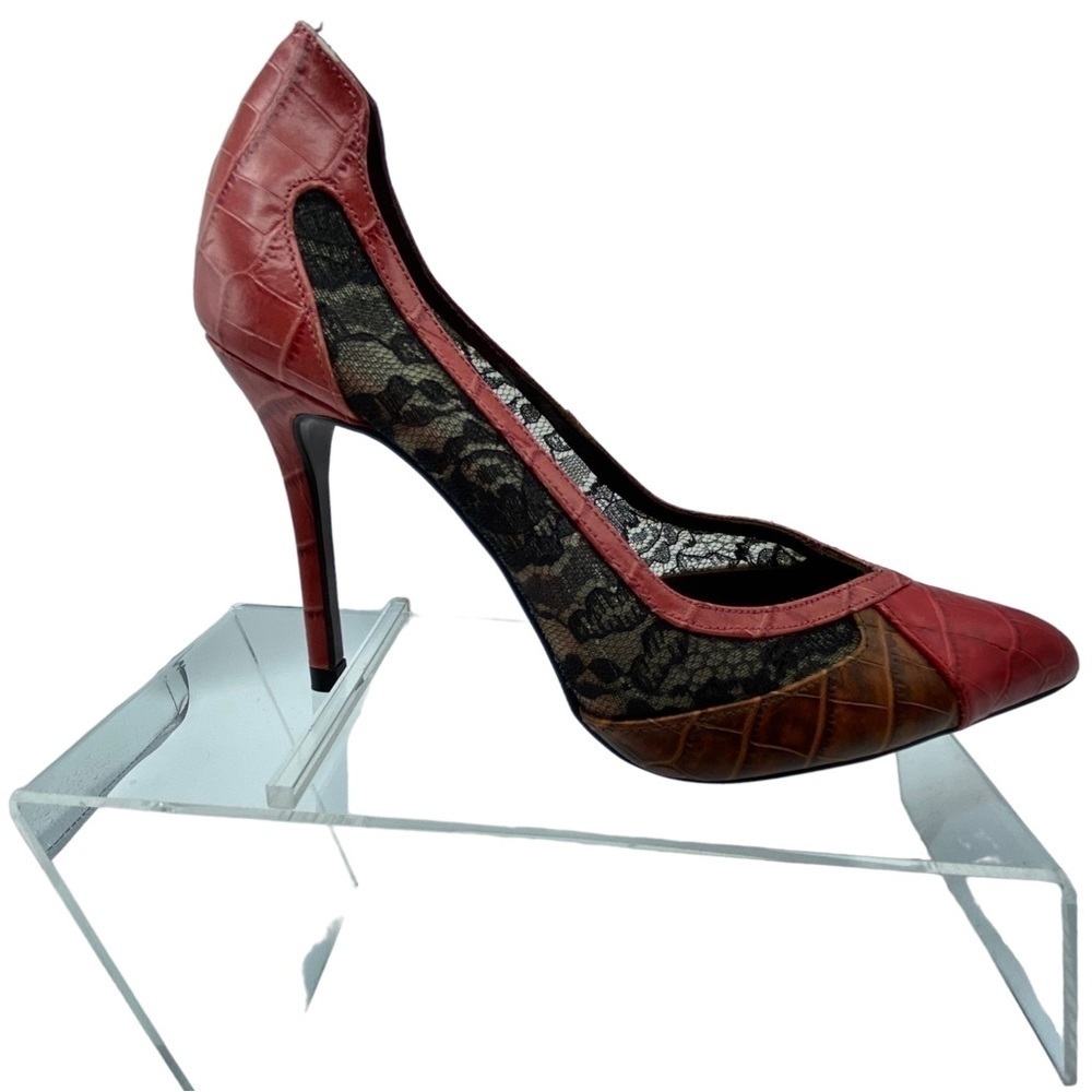🌹NWOT. Zara Red Animal Print Lace High Heel Shoes. Size 7,5. - Picture 4 of 12